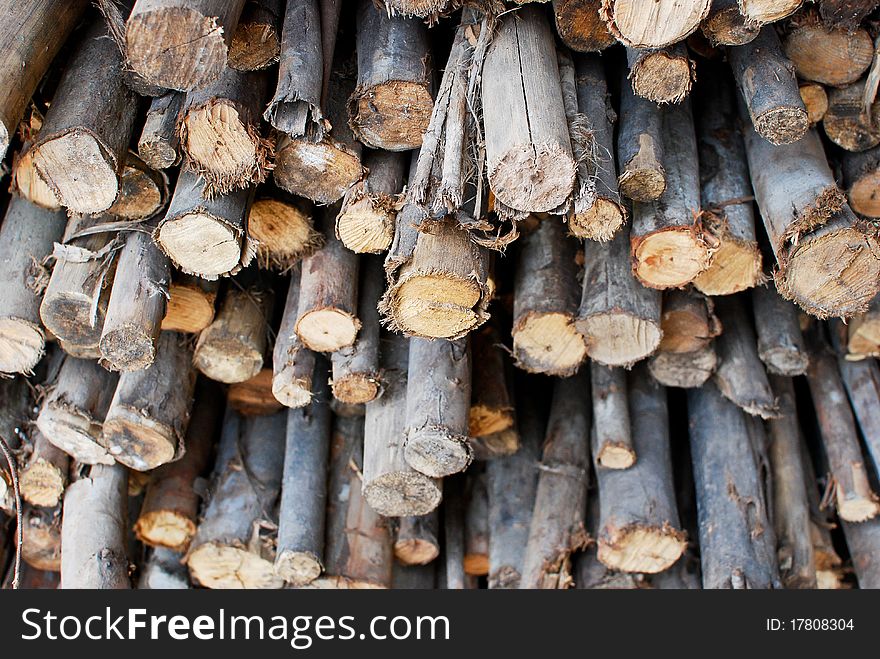 Pile of wood in logs storage