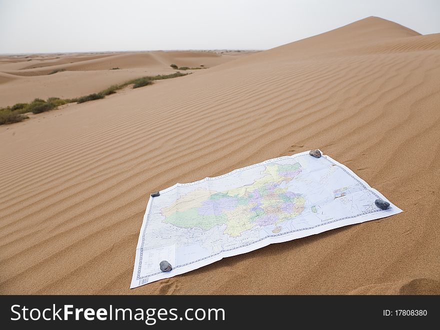 Chinese Map On Isolated Desert