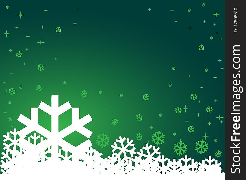 Green winter background with snowflakes and place for your text