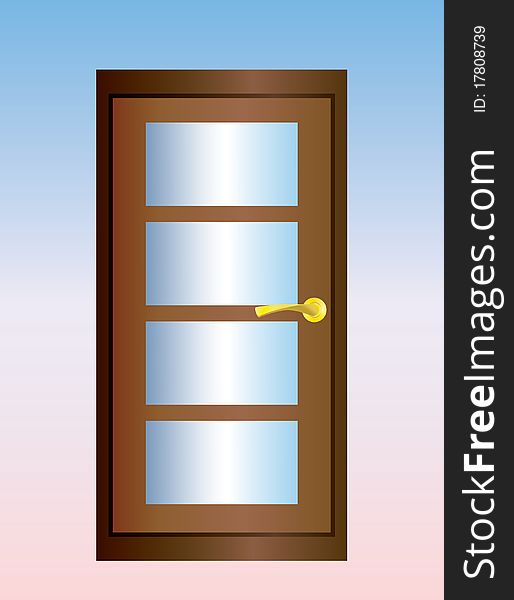 An isolated vector door with glass on pink and blue background. An isolated vector door with glass on pink and blue background.