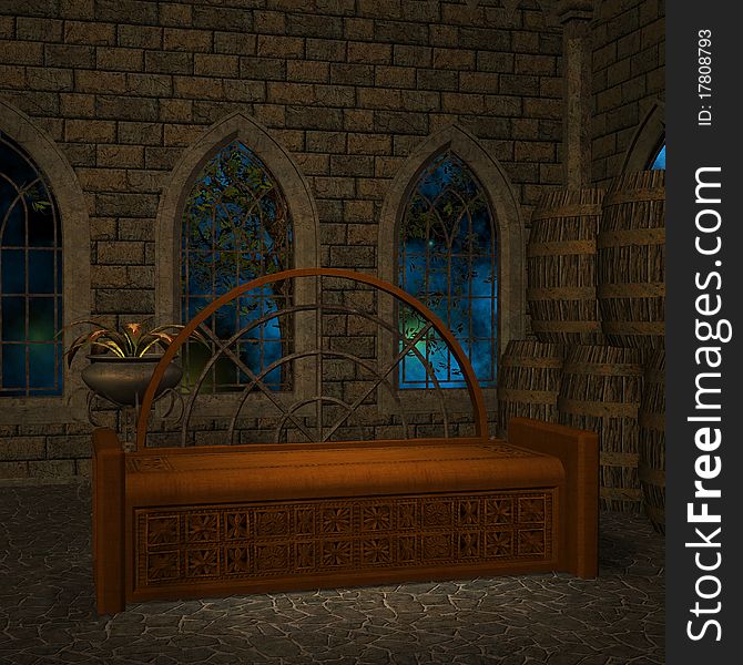 Magic window in a fantasy setting. 3D rendering of a fantasy theme for background usage.