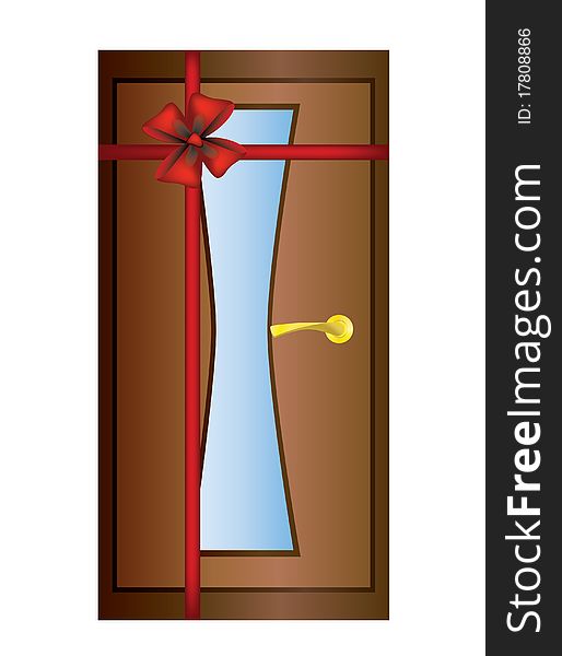 Door with a red ribbon.