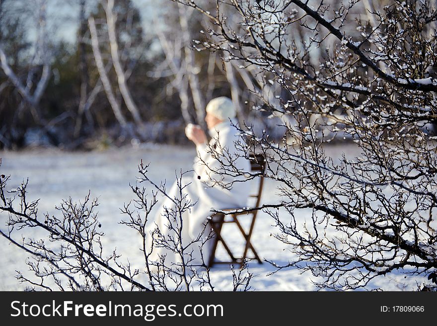 Woman In Winter Forest