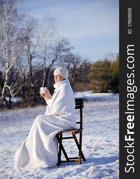 Woman In Winter Forest