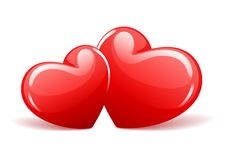 Two Red Glossy Hearts Royalty Free Stock Photos