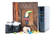 Camera And Photo Album Stock Photos