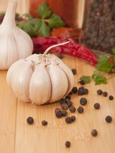 Garlic And Pepper With Other Spices Stock Photo Garlic And Pepper With Other Spices Stock Photo