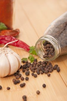 Garlic And Pepper With Other Spices Stock Photography Garlic And Pepper With Other Spices Stock Photography