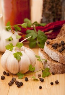 Garlic And Pepper With Other Spices Stock Photo Garlic And Pepper With Other Spices Stock Photo