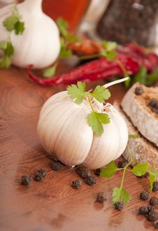 Garlic And Pepper With Other Spices Stock Photos