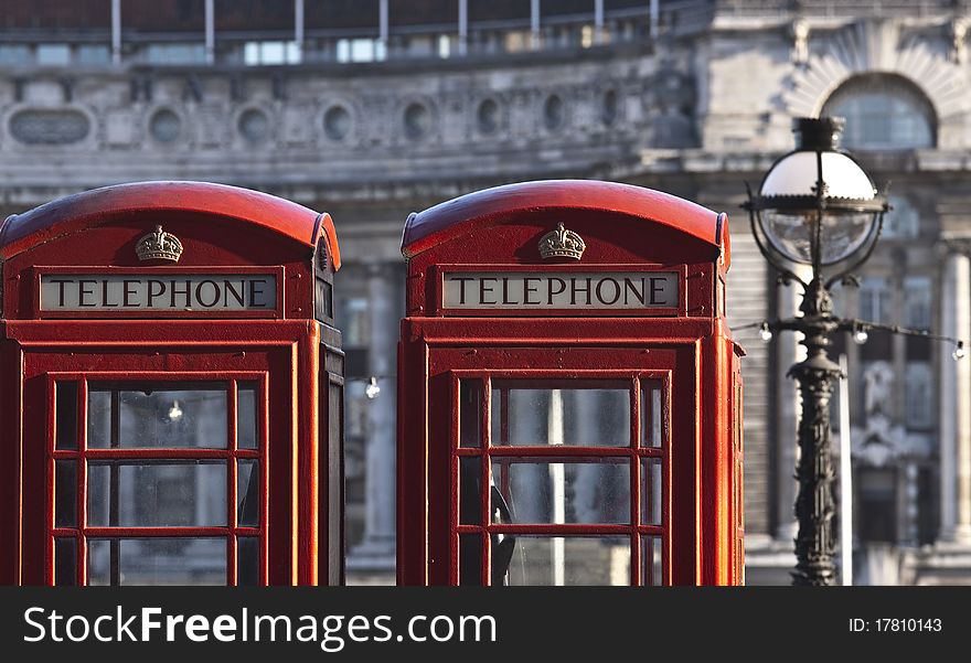 Red telephone boxes near London Eye