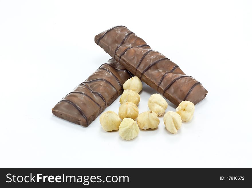 Chocolate bars on white background