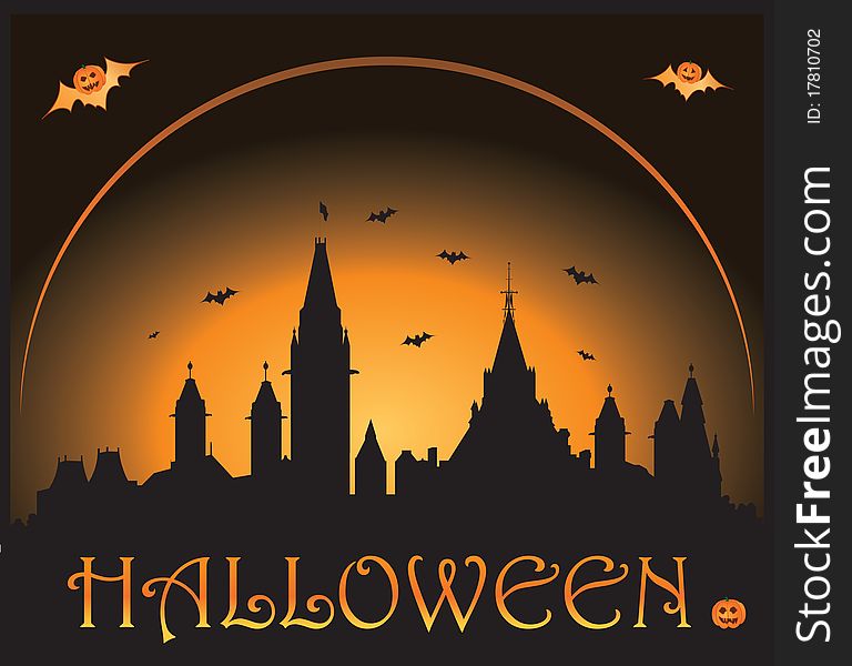 Halloween background eith castle and bats