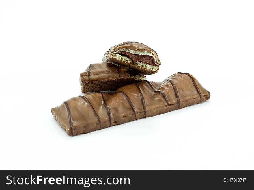 Chocolate bars on white background