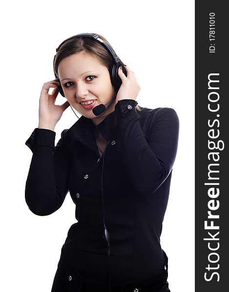 A portrait of a beautiful girl with headphones. A portrait of a beautiful girl with headphones