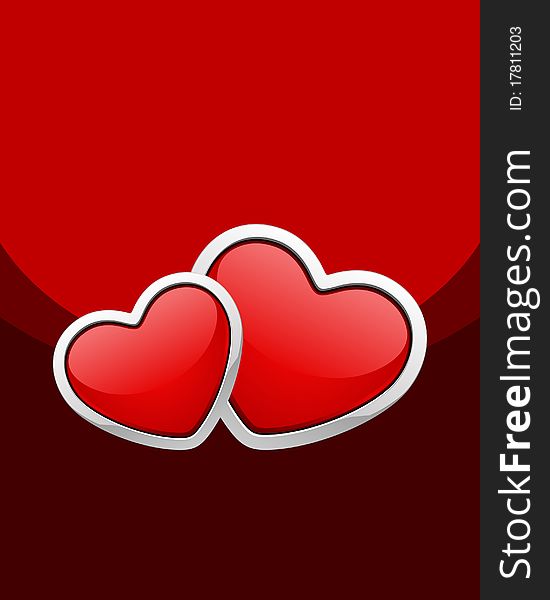 Two red glossy heart Valentine's day background