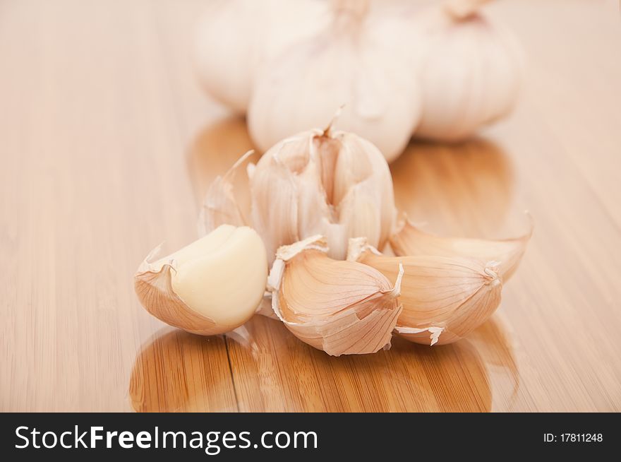 Garlic vegetable closeup isolated on white background