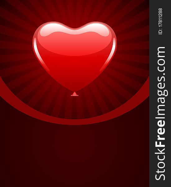 Heart as air balloon with ribbon Valentine's day background