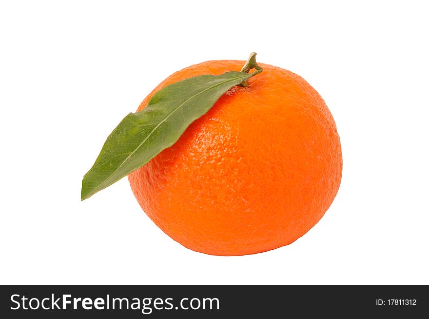 Fresh juicy oranges with leafs. Isolated on white background