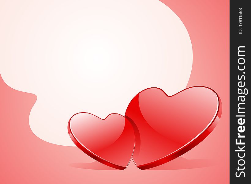 Two red shiny glass hearts Valentine's day background