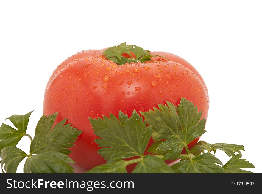 Tomato and parsley isolated on the white