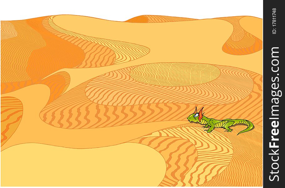 On the background of yellow desert green lizard.Additionally, a vector EPS format.