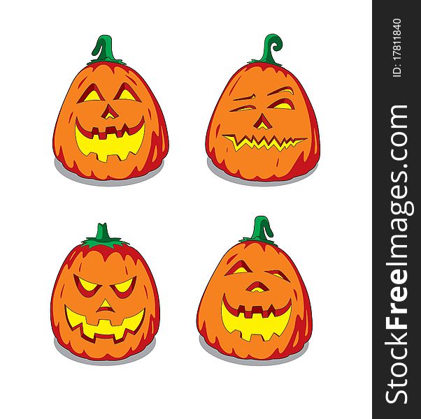 A collection of four Halloween pumpkins in different poses: laughing, smiling, evil and wary. Vector file as .eps usable both in Adobe Illustrator and Corel Draw. A collection of four Halloween pumpkins in different poses: laughing, smiling, evil and wary. Vector file as .eps usable both in Adobe Illustrator and Corel Draw.