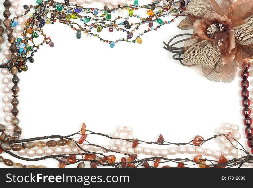 Necklace jewelry framework with flower, isolated on white background