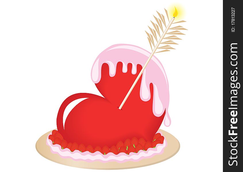 Cake as a heart with an arrow to the holiday of sainted Valentine