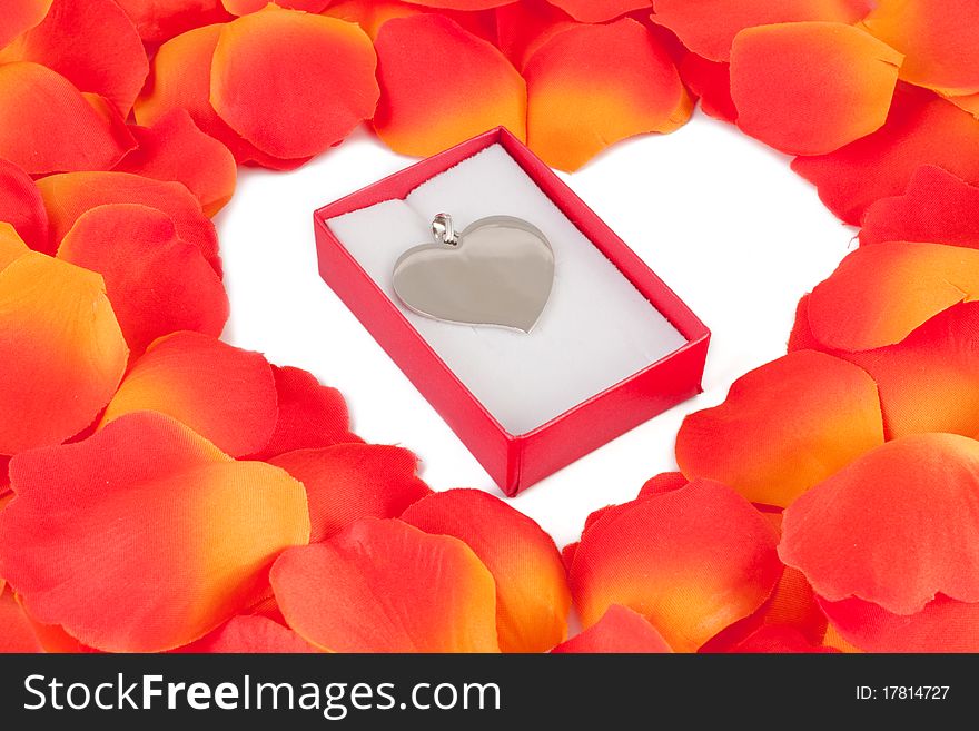 Rose Petal Heart on white background