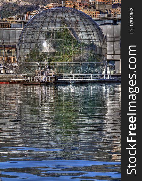 Porto Antico of Genoa, the Biosphere, designed by Renzo Piano. Porto Antico of Genoa, the Biosphere, designed by Renzo Piano