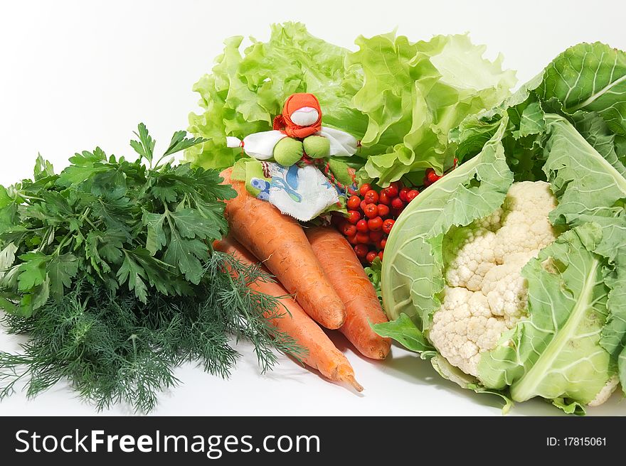 Fresh vegetables - carrots, cabbage, greens. Fresh vegetables - carrots, cabbage, greens
