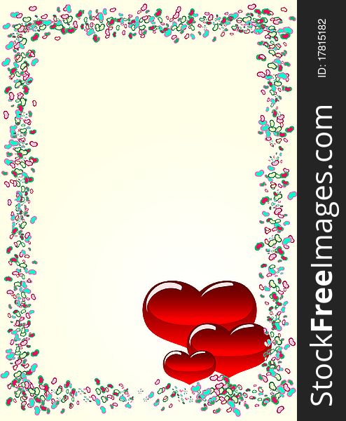 Illustration with red hearts, valentine