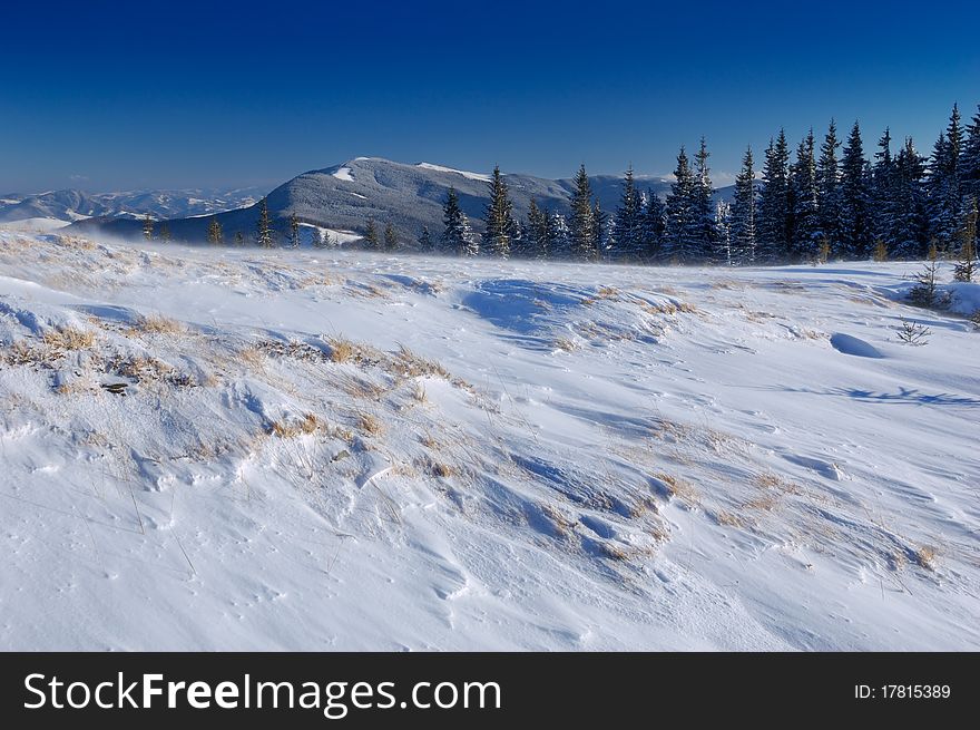 Winter landscape with snow in mountains Carpathians, Ukraine. Winter landscape with snow in mountains Carpathians, Ukraine