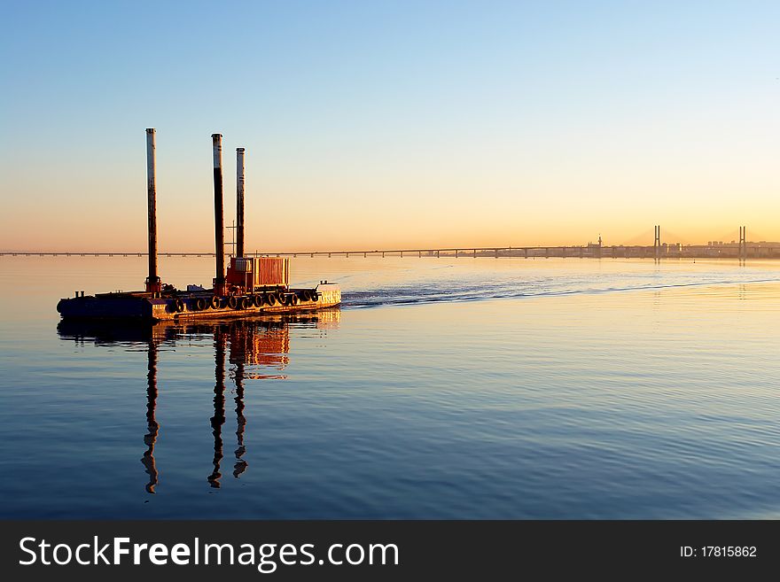 View of boat in Lisbon s Tagus river and