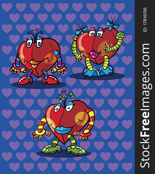 Hearts cartoon, abstract vector art illustration