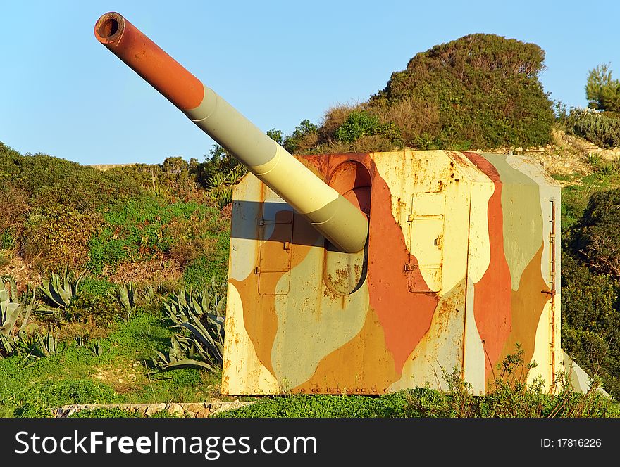 Cannon battery in a coastal defense line