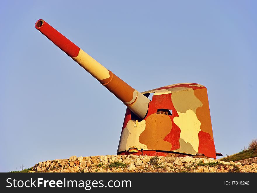 Military Cannon on a coastal battery in Spain