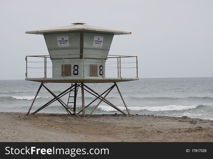 Winter on beach, empty lifeguard station. Winter on beach, empty lifeguard station