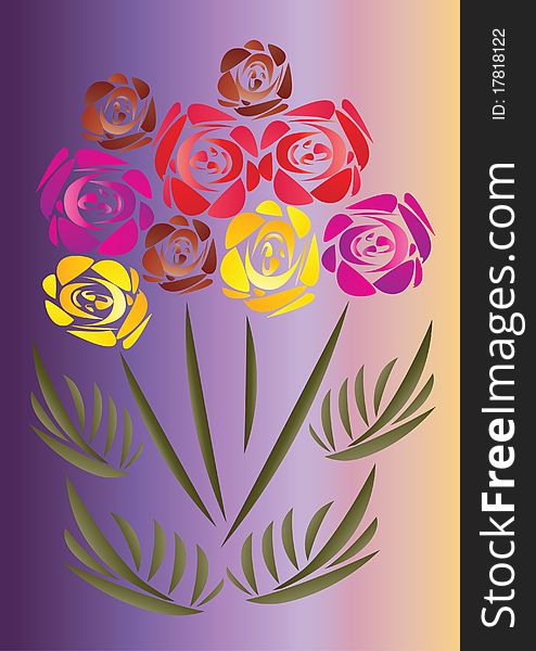 Bouquet of flowers composed of nine different colors of roses. Vector illustration. Bouquet of flowers composed of nine different colors of roses. Vector illustration.