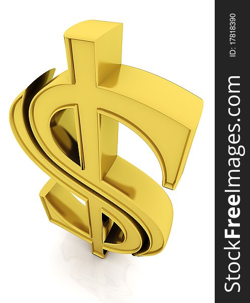 3d gold dollar symbol on white background