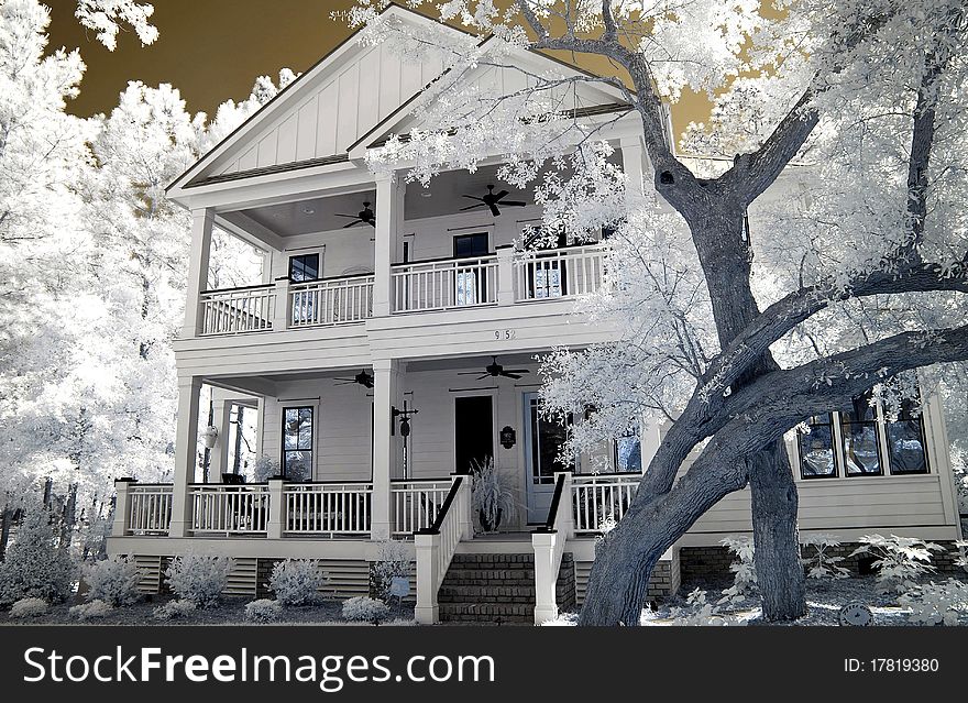 Ghostly looking southern mansion as shot with infrared. Ghostly looking southern mansion as shot with infrared