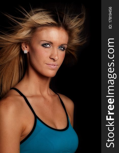 Woman Fitness Blue Black Background