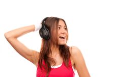 Girl Listening Music In Headphones Royalty Free Stock Photo