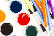 Watercolor Hobby Paint And Brushes Royalty Free Stock Photo