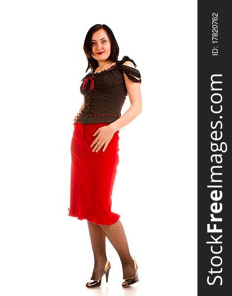 Charming  Woman In  Red Skirt