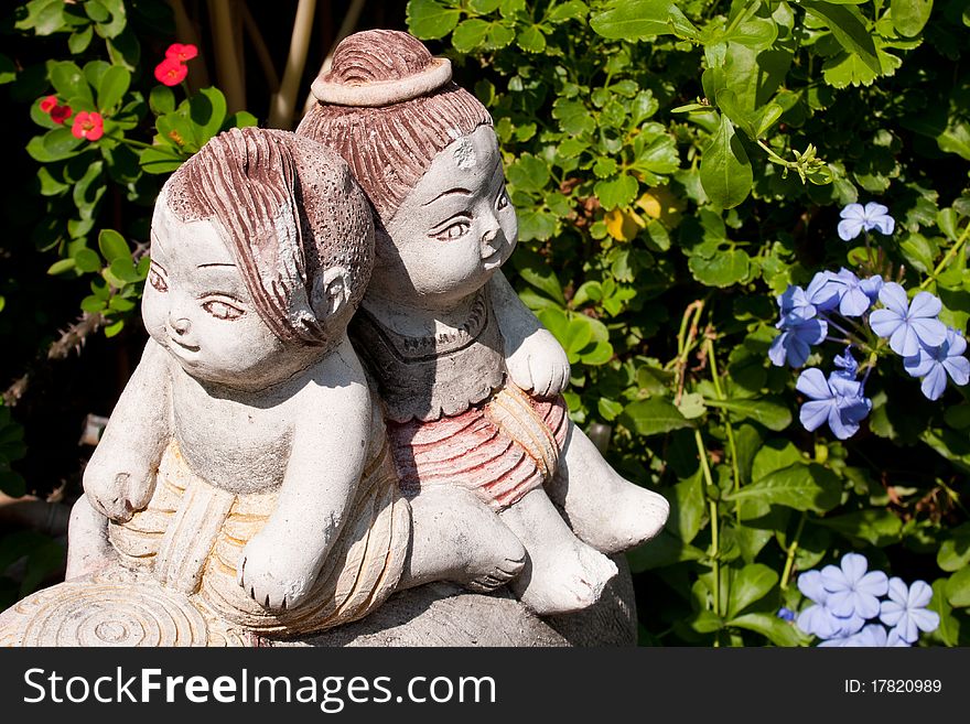 Clay sculpture children taken form provided central courtyard garden. Clay sculpture children taken form provided central courtyard garden.