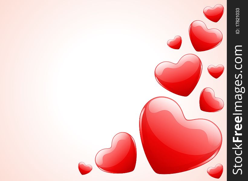 Red shiny hearts Valentine's day background