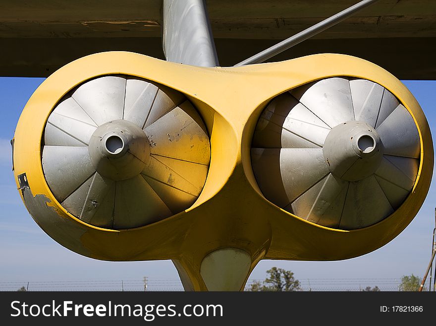 A shot of two of the four jet engines on the B-29 bomber. A shot of two of the four jet engines on the B-29 bomber.