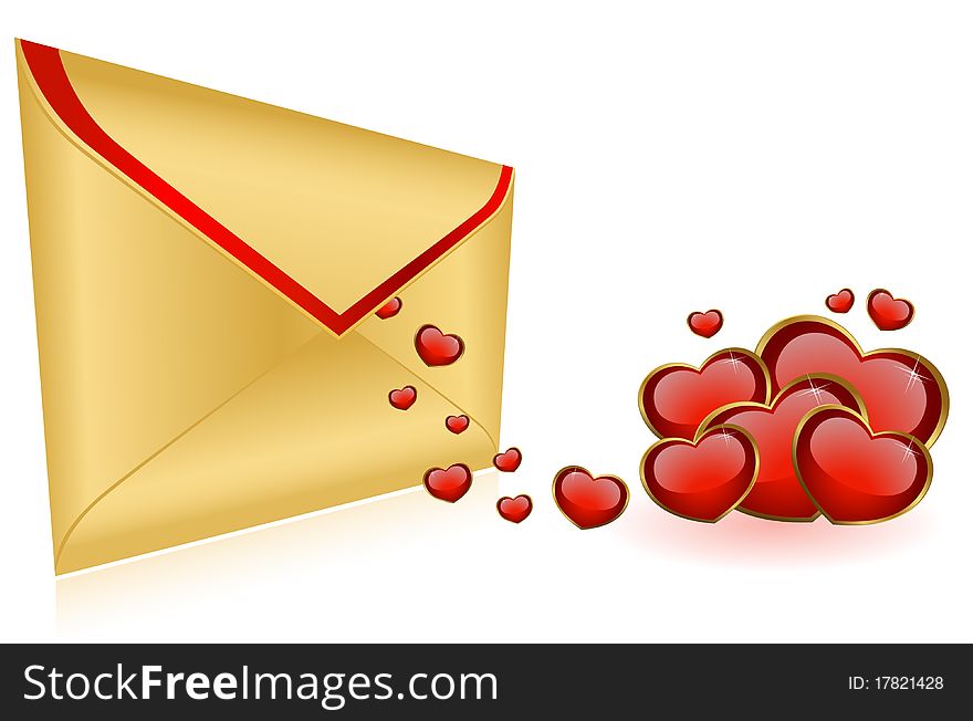 Envelope with red hearts